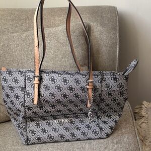 GUESS Gray Logo Tote with Tan Straps